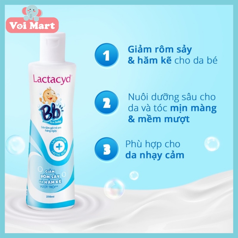 CHÍNH HÃNG Sữa Tắm Gội LACTACYD BB 250ml Tắm Gội Hàng Ngày Cho Bé Giảm Hăm Kẽ Và Rôm Sảy Hiệu Quả