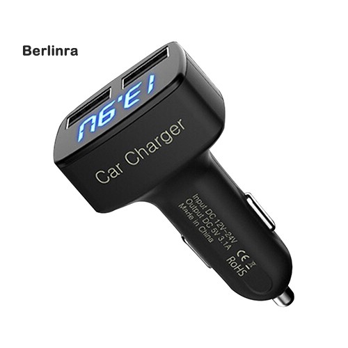 Tẩu sạc xe hơi 2 cổng USB 3.1A đo điện áp/dòng điện 4 trong 1 cho iPhone Samsung