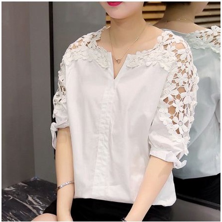 Áo sơ mi nữ dáng suông tay lỡ phối ren độc đáo lạ mắt