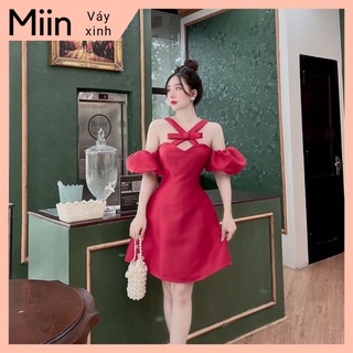 Váy tapta tay bồng bí nơ chéo cổ