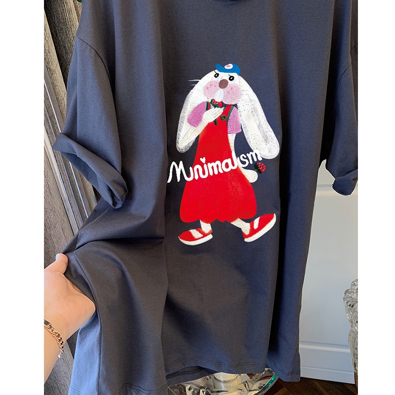 NRVP Áo Thun 100% cotton Tay Ngắn Cổ Tròn Dáng Rộng Phong Cách Hàn Quốc Cho Nữ