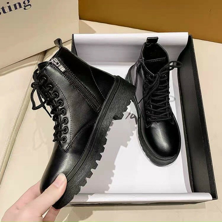 Giày boots nữ cổ thấp Ulzzang buộc dây có kéo khóa đế 5 phân siêu hot 2021