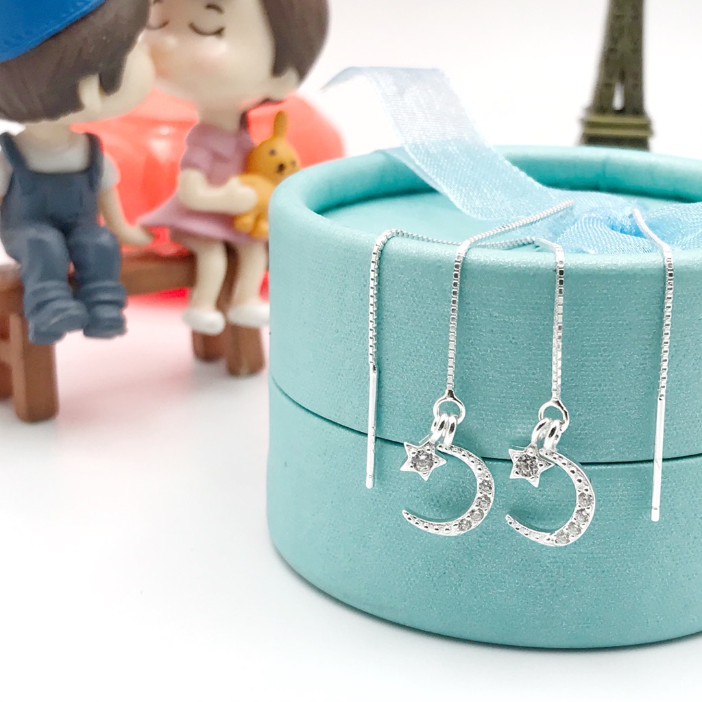 Hoa Tai Nữ Hình Trăng Sao Mảnh Mai BẠC HIỂU MINH HT291