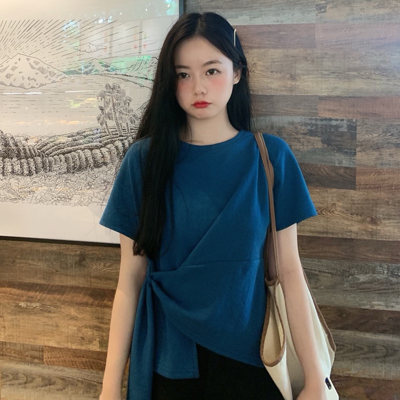 Áo Thun Tay Ngắn Cổ Tròn Thiết Kế Độc Đáo Phong Cách Hàn Quốc