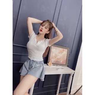 Áo thun xốp cổ tròn Phối Cúc