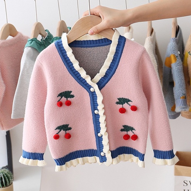 Áo len cài cúc quả cherry bé gái size 10-20kg AL33