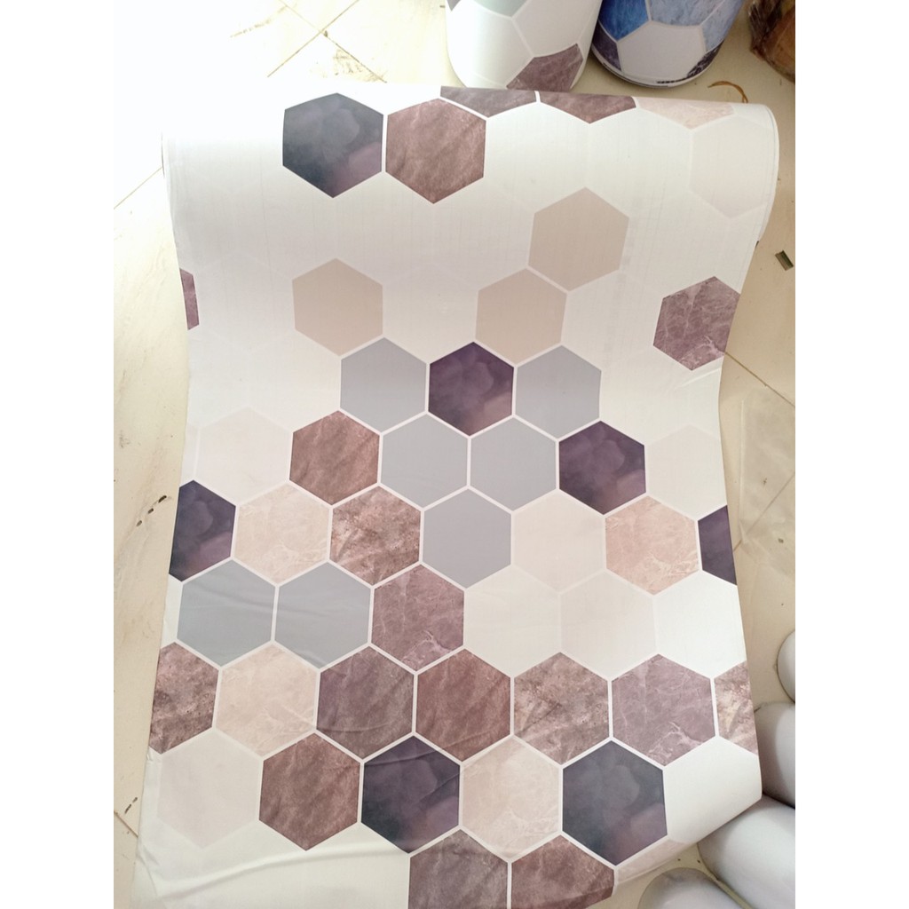 Decal giấy dán tường ô ngũ giác khổ 0.6m keo sẵn