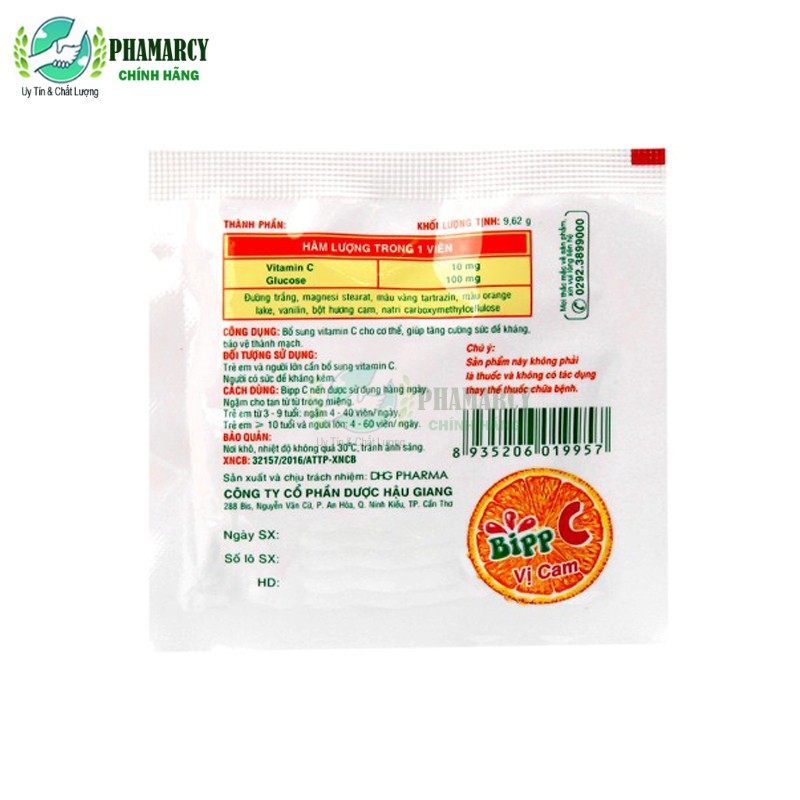 Kẹo ngậm Bipp C bổ sung Vitamin C tăng sức đề kháng cho cơ thể cho cả gia đình gói 10 viên