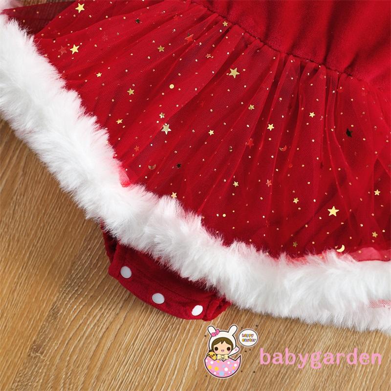Bộ Áo Liền Quần Tay Dài + Băng Đô Cài Tóc Họa Tiết Giáng Sinh Thời Trang Cho Bé Gái 0-24 Tháng Tuổi