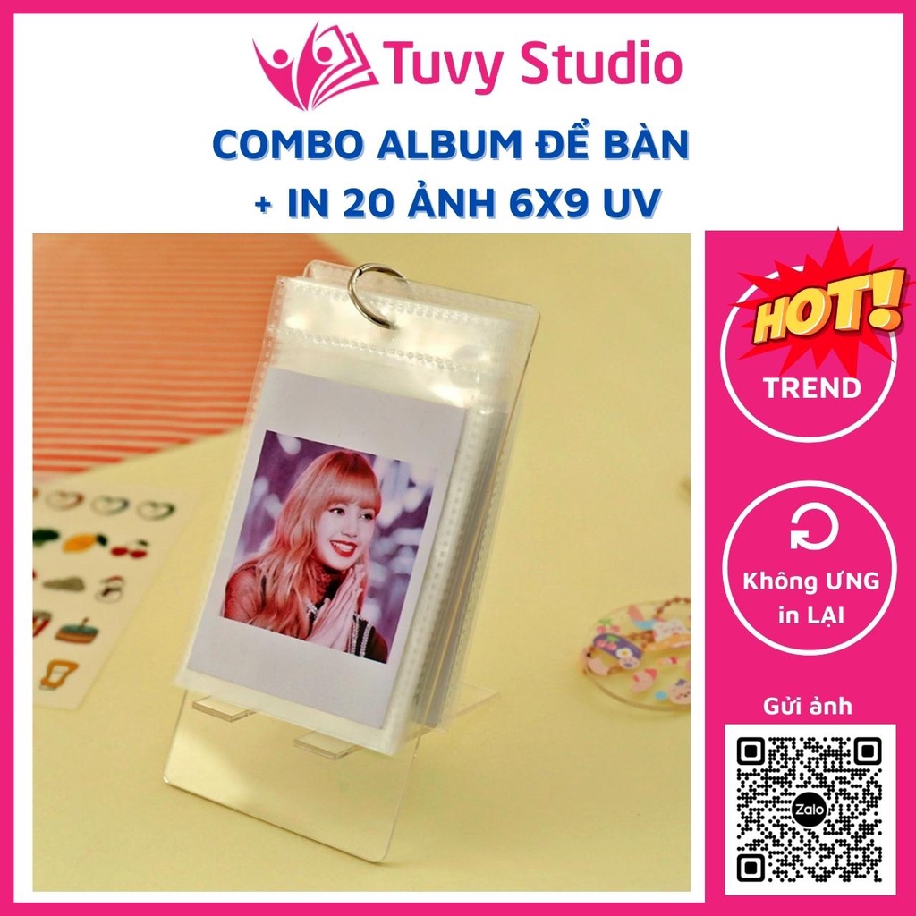 Combo album ảnh để bàn trong suốt + In ảnh theo yêu cầu 20 ảnh 6x9 phủ UV trang trí bàn làm việc quà tặng Tú Vy Studio