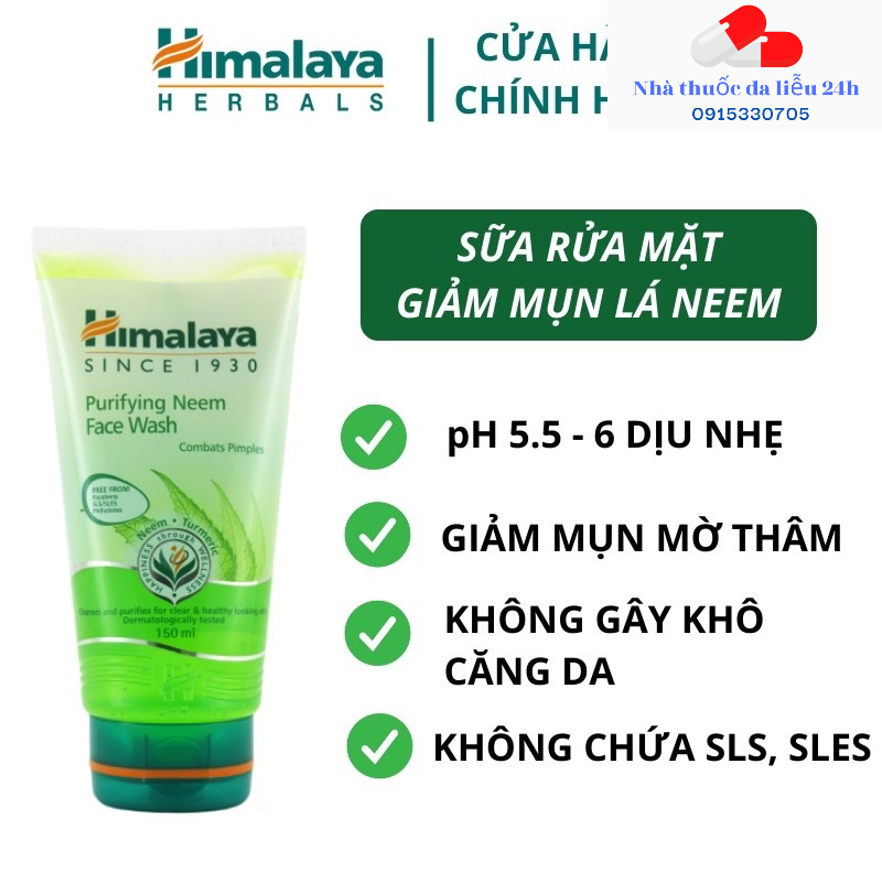 Sữa rửa mặt giảm mụn mờ thâm và sạch dầu thừa Himalaya Purifying Neem Face Wash 150ml - Nhà thuốc da liễu 24h