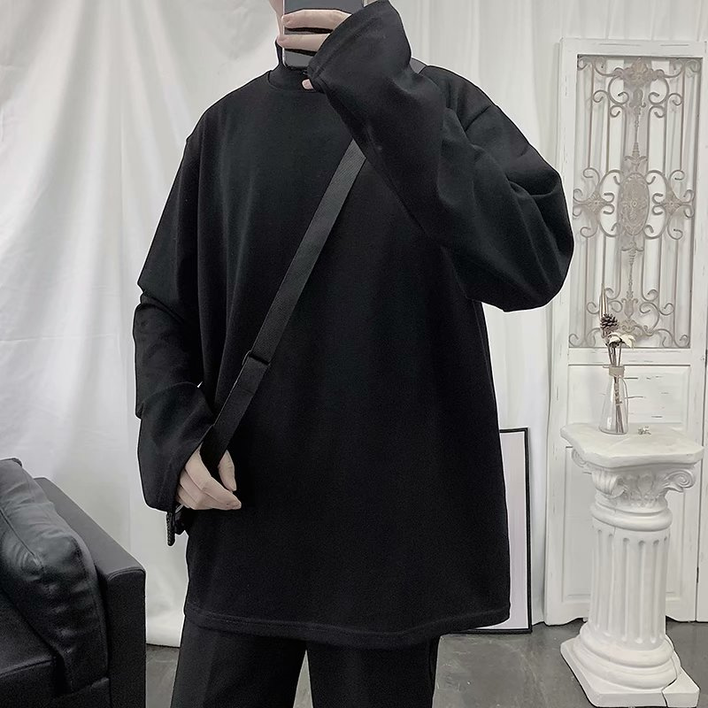 Áo Thun Tay Dài Cổ Cao Màu Sắc Đơn Giản Phong Cách Hàn Quốc Cho Nam Size M-3Xl