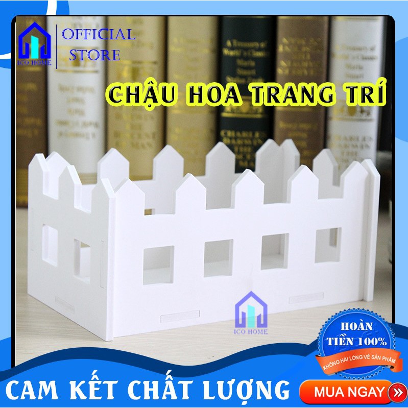 Chậu hoa trang trí dạng hàng rào trắng, trang trí ban công, trong nhà - ICO HOME