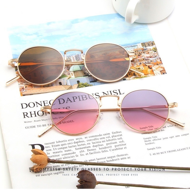 Kính Mát Gọng Oval Kim Loại Phong Cách Retro Thời Trang Phương Tây