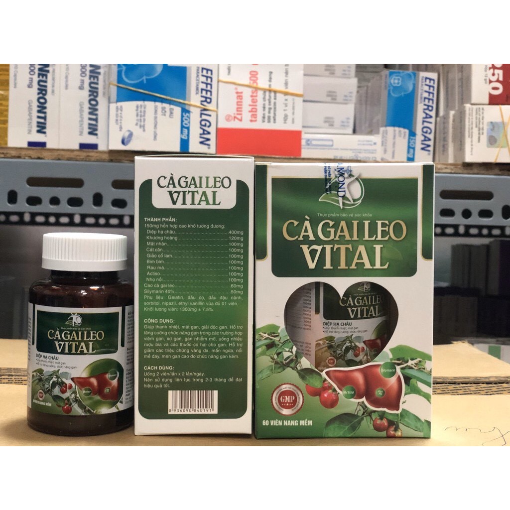 Cà gai leo vital xạ đen giải độc gan, mát gan, hạ men gan, tăng cường chức năng gan (Lọ 60 viên)