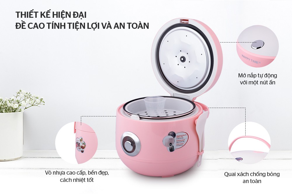 Nồi cơm điện Sunhouse Happytime HTD8521P 1.8 Lít có 3 màu lòng nồi chống dính siêu bền giữ nhiệt tốt - HAPOS