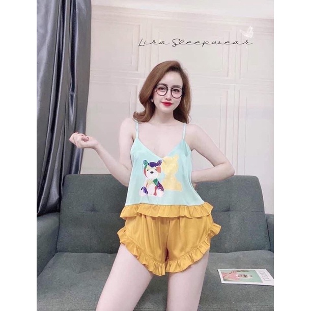 Set 2 Dây Bigsize❤️ Set Bộ 2 Dây Lụa Latin Mềm Mát Không Nhăn Phối Quần Sooc Bèo Hình Gấu Beer Siêu Xinh Size 50-95kg | BigBuy360 - bigbuy360.vn