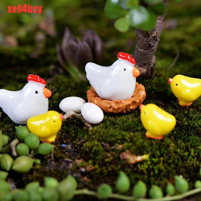 [xo94bsy]Mini Chicken Fairy Garden Miniatures Gnomes Moss Terrariums Resin Figurines For