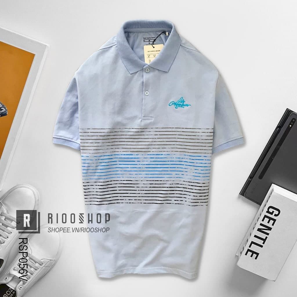 Áo thun nam polo đẹp thân phối kẻ sọc ngang Adventure RSP056AV - Áo phông nam có cổ Riooshop | BigBuy360 - bigbuy360.vn