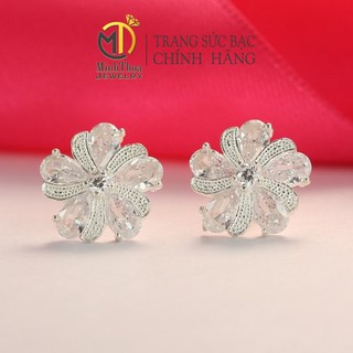 Khuyên tai nữ bạc đẹp,bông tai bạc hoa năm cánh phụ kiện trang sức Minh Thoa JEWELRY