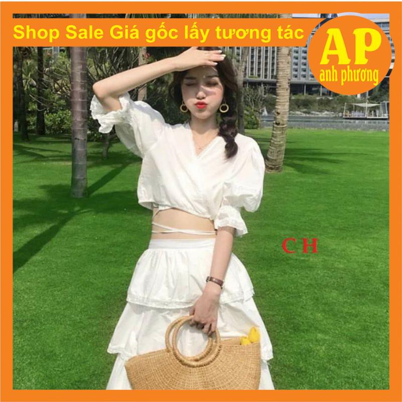 SÉT ĐỒ NỮ gồm sét hai món áo Croptop Cổ V + Chân váy bèo 5 tầng❤ Sét trang phục có Chân váy dài xòe qua gối giá rẻ | BigBuy360 - bigbuy360.vn