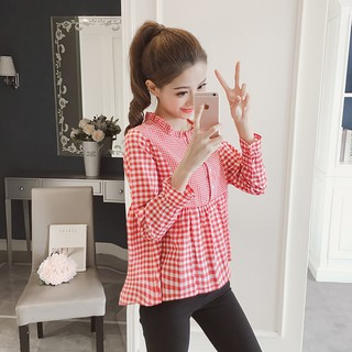 Áo nữ tay dài họa tiết caro thời trang ấn tượng