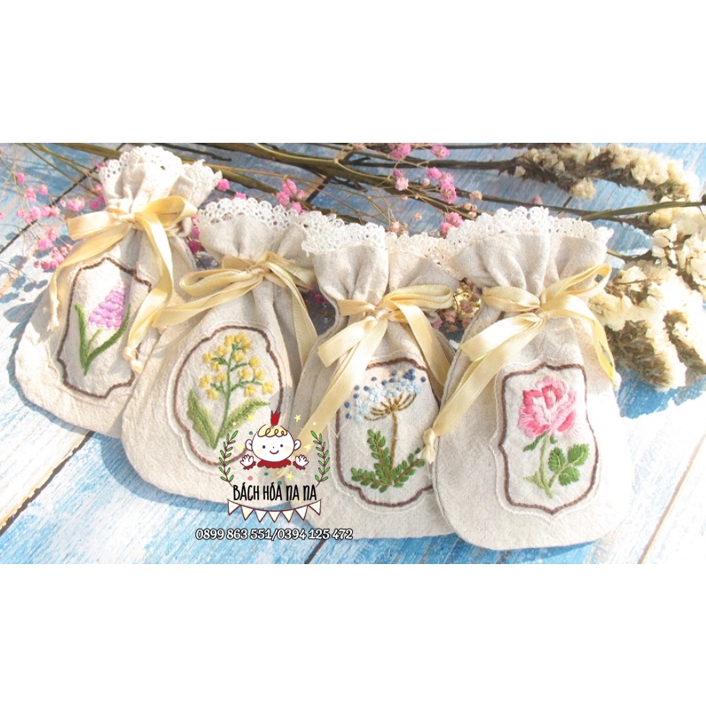 Túi xách tote vải bạt thêu hình vòng hoa DIY/ GÓI NGUYÊN LIỆU TỰ LÀM TÚI VẢI MINI/ TÚI ĐỰNG VẬT DỤNG TỰ LÀM/ HANDMADE NA