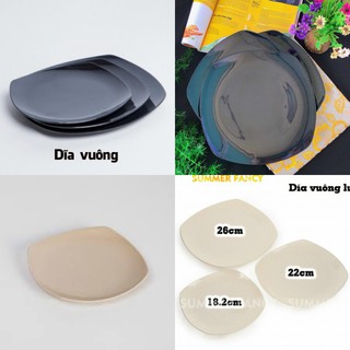 dĩa vuông  20.3 cm chữ nhật melamine màu đen bóng, nâu kem  - Plastic Flowe dish SF-DV06
