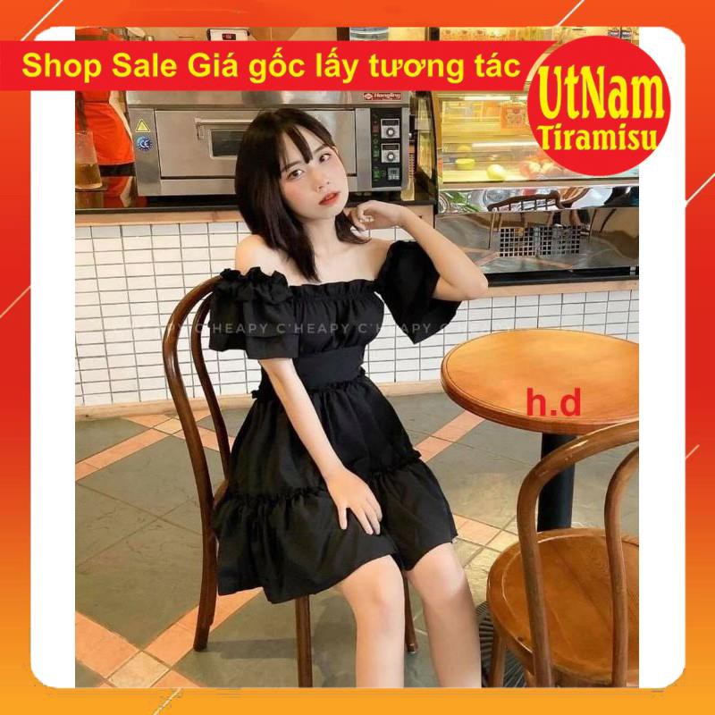 ( Sẵn) Đầm dự tiệc trễ vai tay bồng 3 tầng bèo Dáng xòe, Váy Tiểu Thư Trắng Trễ Vai or Cổ Vuông Vintage 2 màu Đen, Trắng | BigBuy360 - bigbuy360.vn