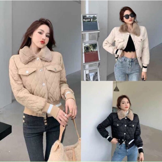 ÁO PHAO TRÁM NỮ CỔ LÔNG- có video thật chất