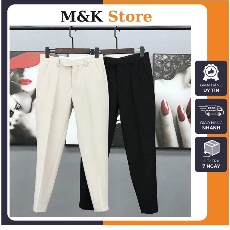 Quần tây âu nam giá rẻ màu trắng kem chất đẹp phom Hàn Quốc vải tuyết mưa cao cấp không phai không xù co giãn 4 chiều