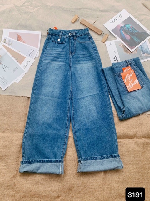 Quần jean baggy ống rộng nắp túi kiểu 3191, kèm hình thật ảnh sàn