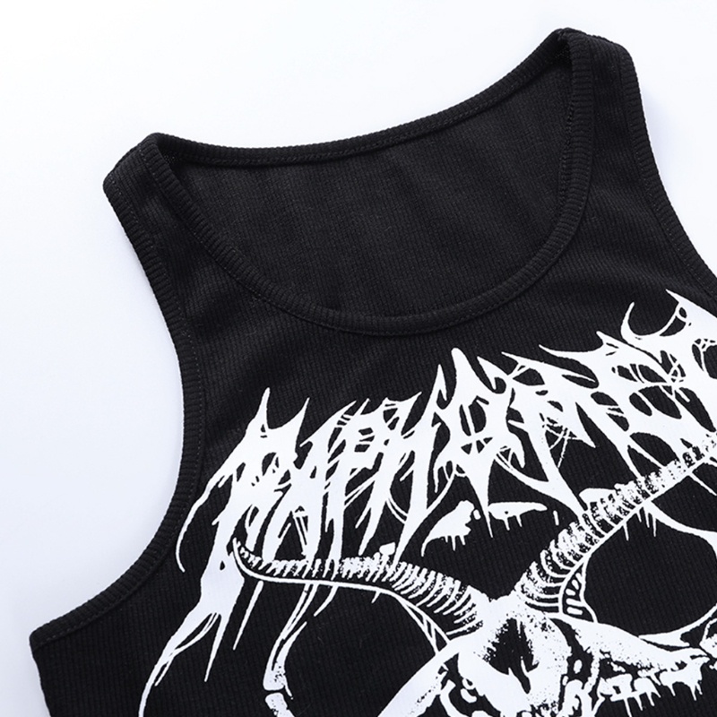 Áo Croptop Dệt Kim Không Tay Màu Đen In Hình Dê Phong Cách Gothic Punk Dành Cho Nữ 10mk | BigBuy360 - bigbuy360.vn