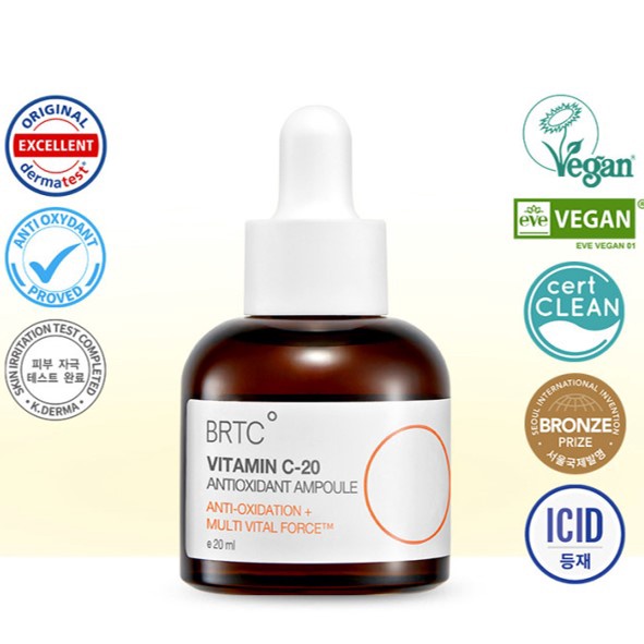 BRTC Vitamin C-20 Antioxidant Ampoule 20ml / Pure Vitamin C 20% hàm lượng cao / Ampoule chống oxy hóa / Chăm sóc độ đàn hồi cho da / Vegan Ampoule / Hàn Quốc