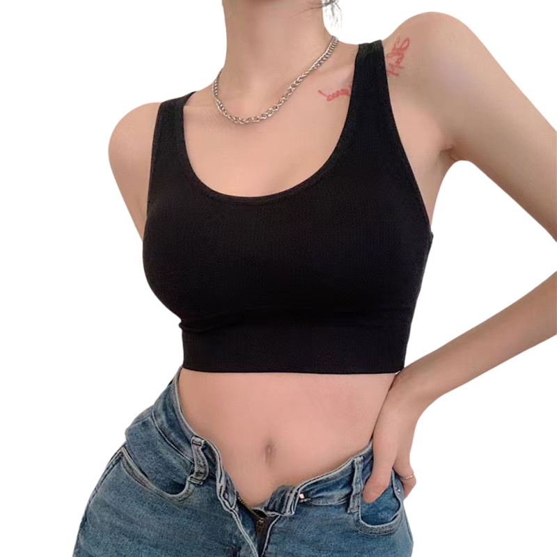 Brroa Áo Tank Top Thể Thao Đơn Giản Có Mút Đệm Mềm Dây Chéo Lưng Ôm Dáng Gợi Cảm Cho Nữ