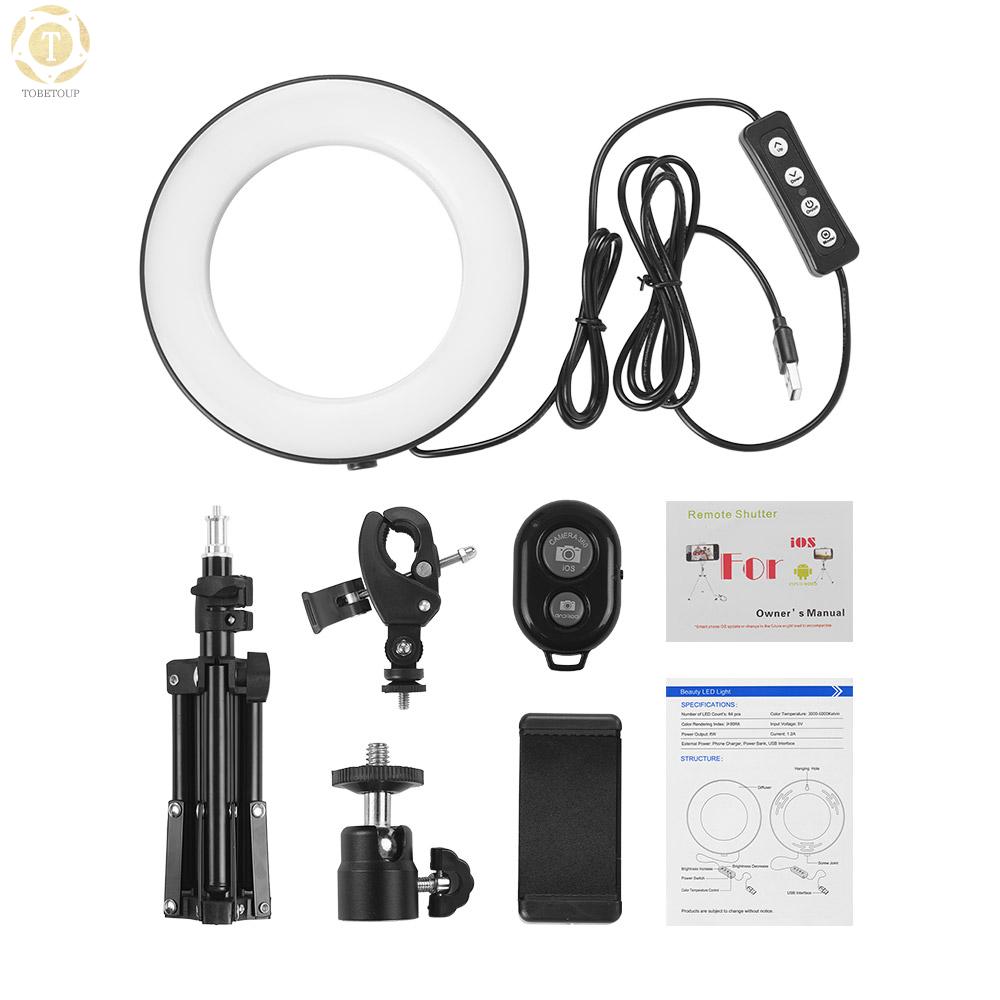 Shipped within 12 hours】 6 Inch Desktop Portable Selfie LED Ring Light 3000-6000K 3 Light Modes & Dimmable Brightness with Tripod Stand Wireless Remote Control Cell Phone Holder Mini Camera Ringlight Kit for YouTube Video Live Stream Makeup for Smar [TO]