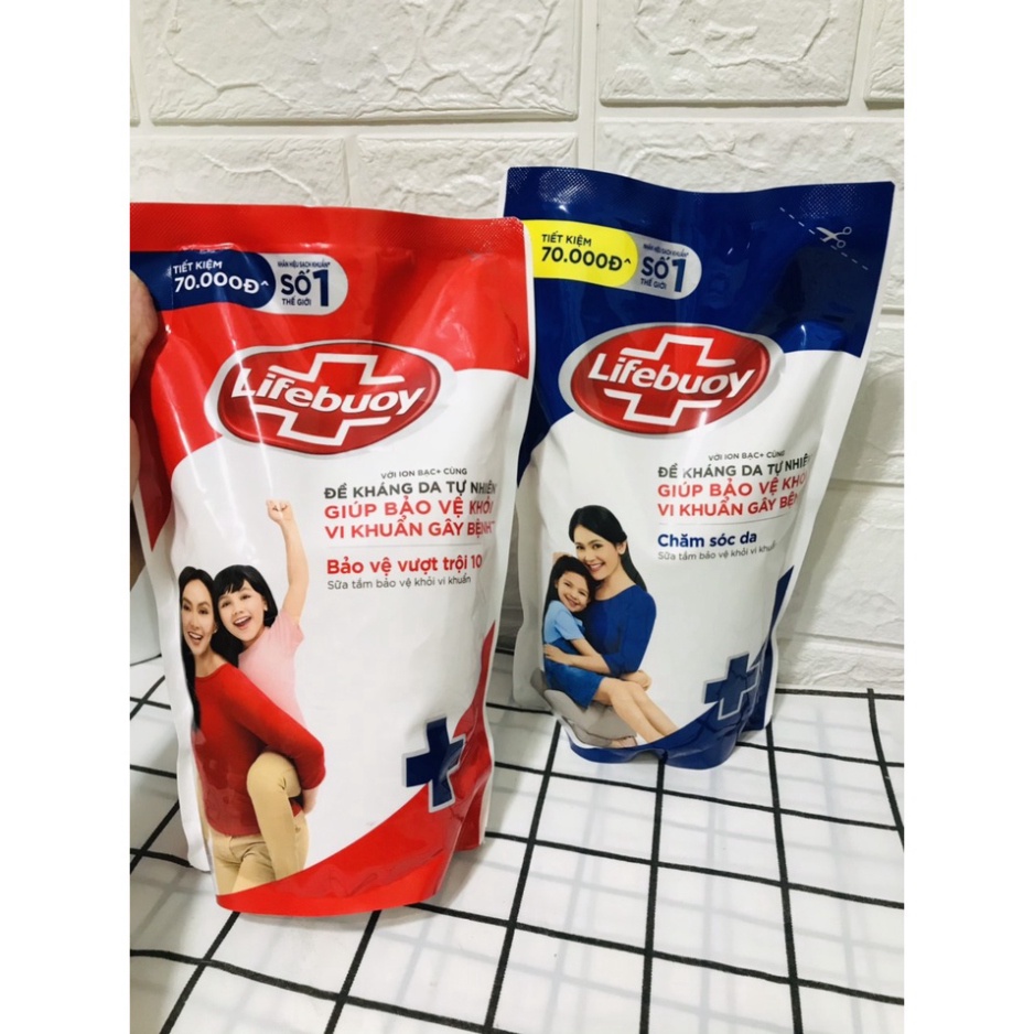 Sữa tắm Lifebuoy túi 850g dưỡng ẩm mềm mịn giúp bảo vệ khỏi 99.9% vi khuẩn và ngăn ngừa vi khuẩn lây lan trên da