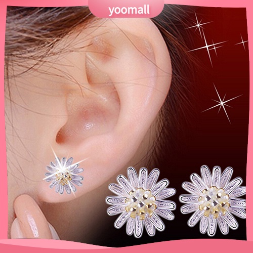 Đôi khuyên tai bạc tạo hình hoa hướng dương dễ thương dành cho nữ