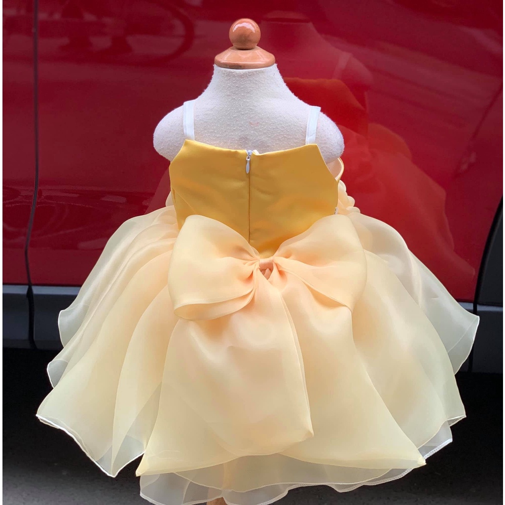 Váy Công Chúa Cho Bé Gái Thiết Kế Hoa Hồng Trước Ngực Nơ Lưng Cực Xinh, Đầm Công Chúa 2 Dây Hoa Nơ 4 Cánh Cao Cấp