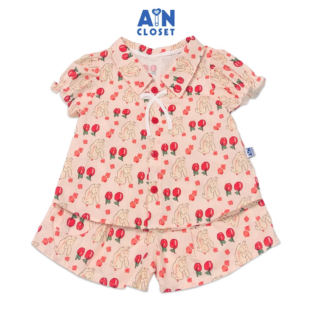 Bộ quần áo ngắn bé gái họa tiết Cherry thỏ sơ mi cotton - AICDBG7NFVYY - AIN Closet