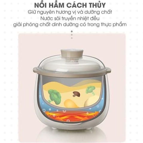 Nồi nấu cháo chậm cho bé ăn dặm Bear SUBE001 ( có lồng hấp), Nồi hầm cháo chậm , ninh, ủ chào, chưng yến_bảo hành 18Th