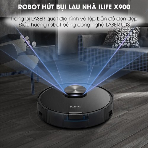 Robot hút bụi lau nhà Ilife X900 tích hợp cụm LASER quét địa hình và lập bản đồ dọn dẹp, bảo hành 24 tháng