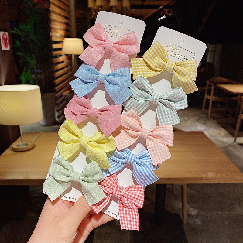 Set 5 Kẹp tóc KIDSBOWS hình ngôi sao / nơ in họa tiết caro dễ thương xinh xắn thời trang cho bé gái