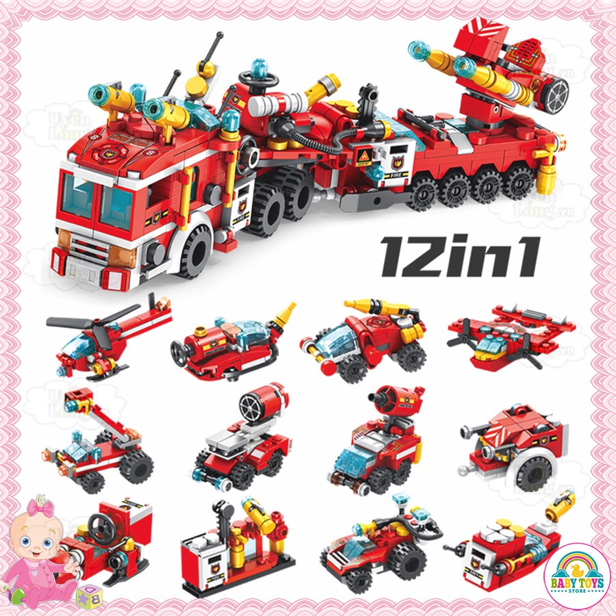 Bộ Lắp Ghép 12in1 Theo Chủ Đề Cứu Hỏa, Công Trình, Cảnh Sát, Quân Sự, Hành Động