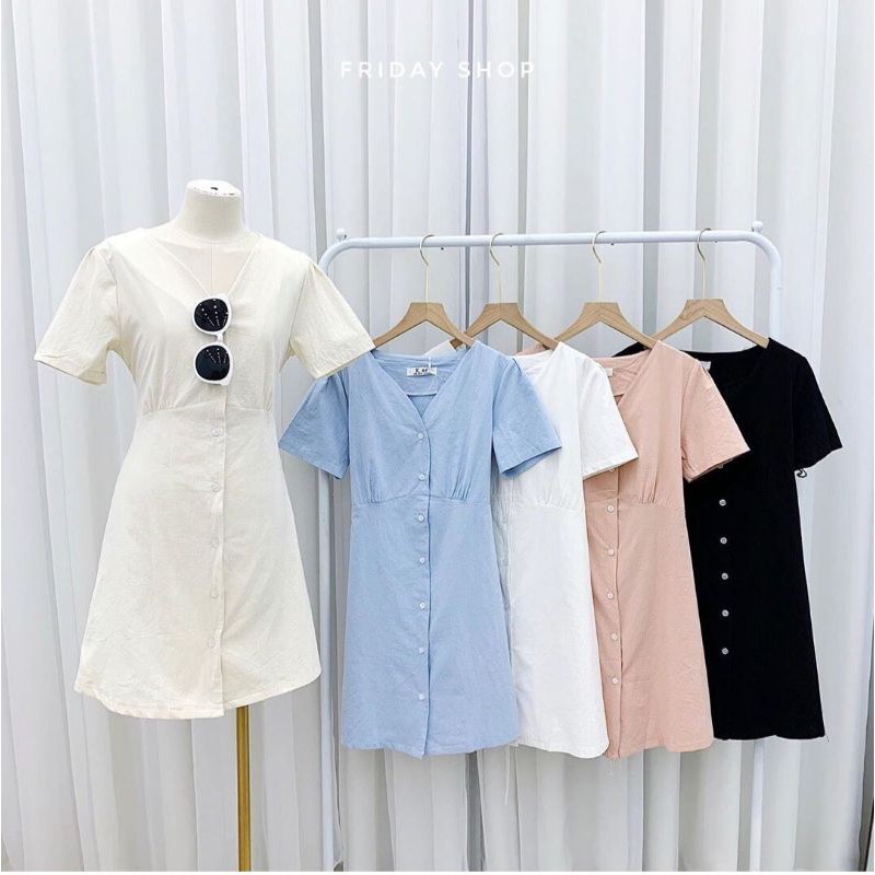 VÁY ĐŨI XÒE CỔ V BUỘC NƠ SAU VINTAGE SIÊU XINH | BigBuy360 - bigbuy360.vn