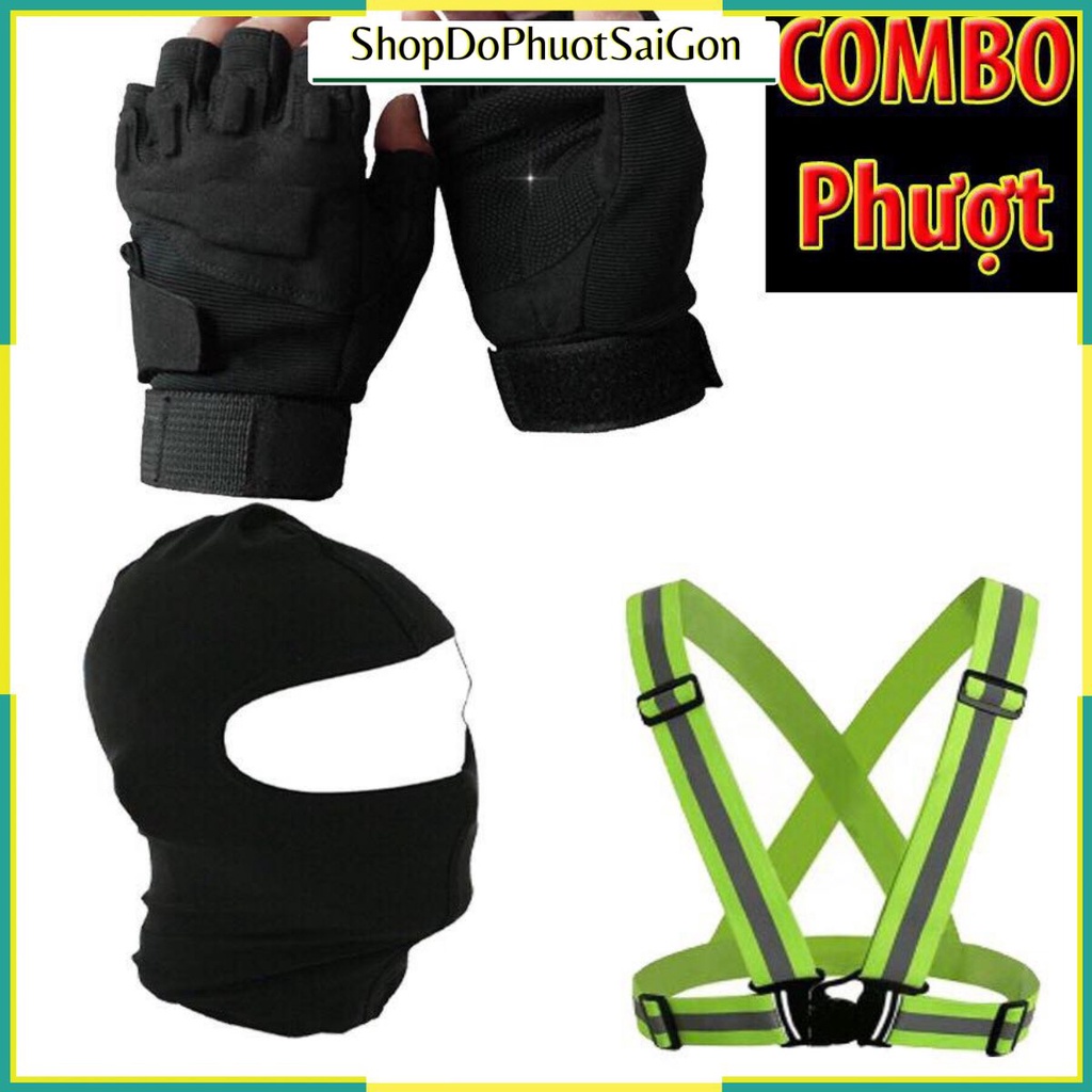 COMBO PHƯỢT 4 ( KHĂN CHÙM ĐẦU NINJA + GĂNG BLACK EAGLE HỞ NGÓN + PHẢN QUANG THUN)