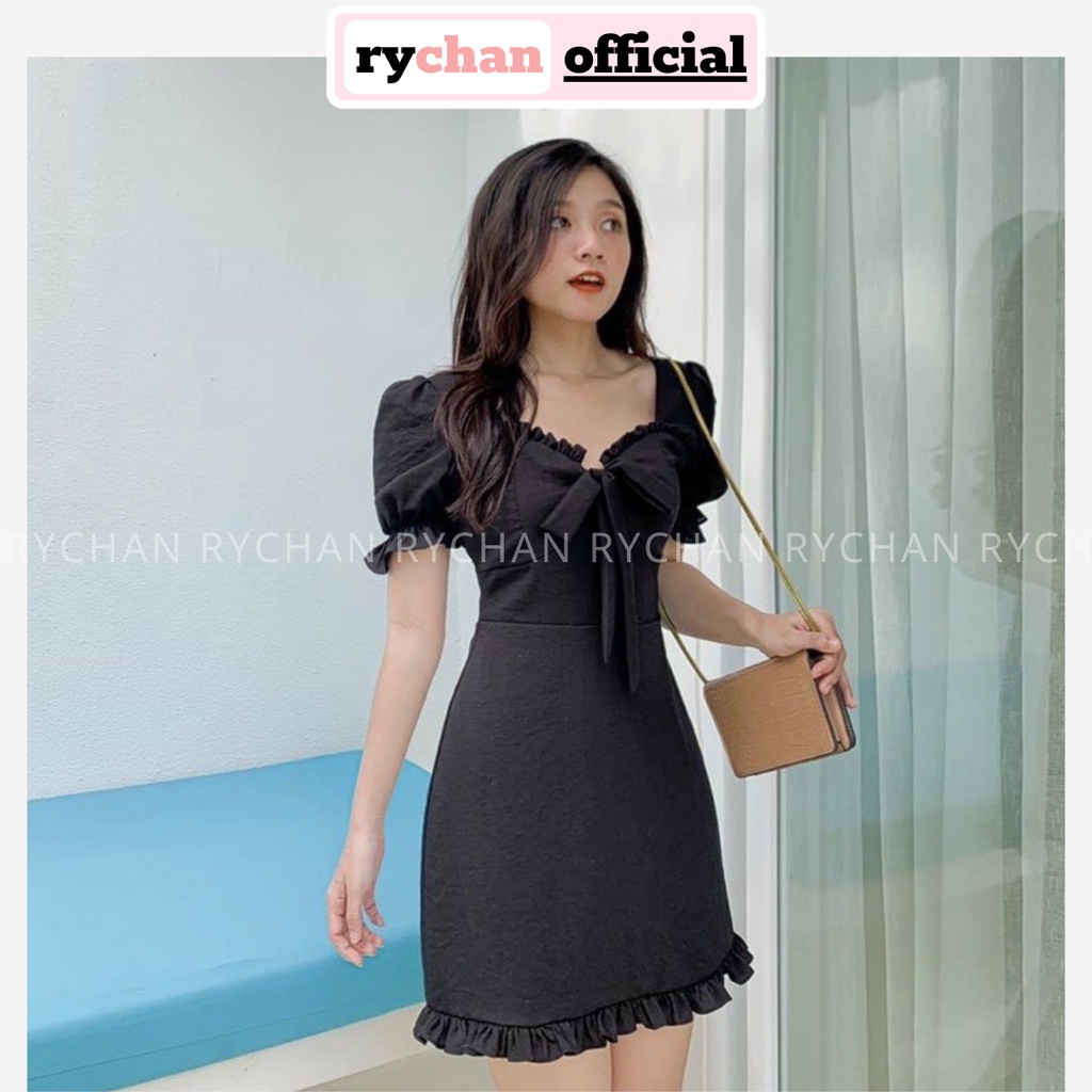Đầm Nữ Dự Tiệc Cưới Dáng Ngắn Viền Bèo Nơ Cổ Tay Ngắn Tôn Dáng Sang Chảnh 2 Màu Trắng Đen [ẢNH THẬT CUỐI] - DX9705