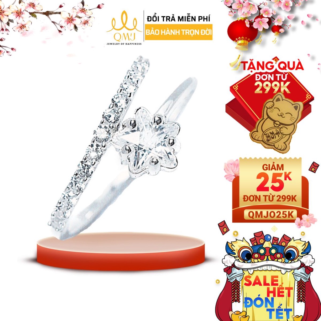 Nhẫn bạc QMJ Ngôi sao băng nạm đá tấm trẻ trung - Q078