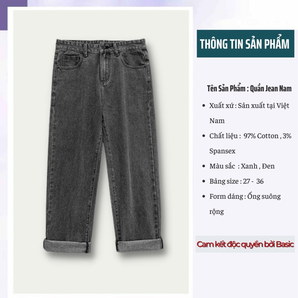 Quần bò nam BASIC baggy ống rộng màu Xám, đen phong cách hàn quốc