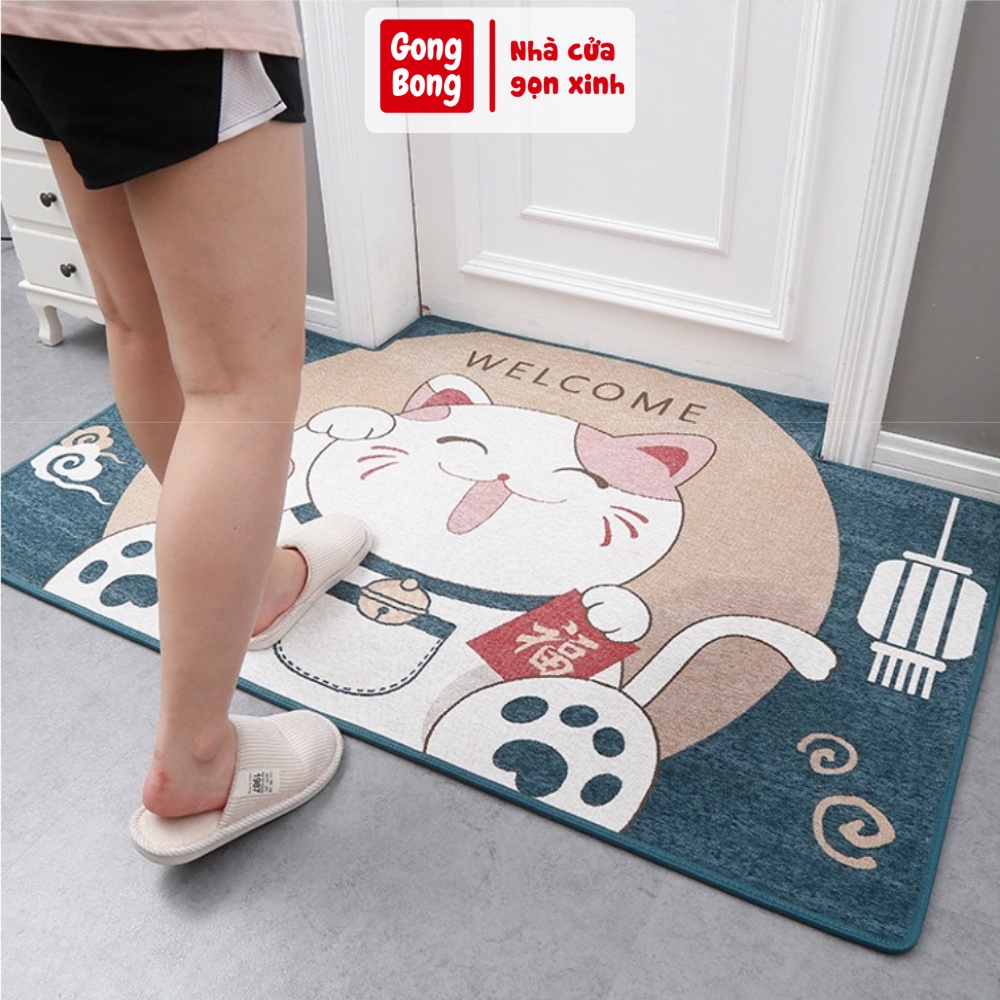 Thảm lau chân 3D Lucky-cat chống trơn trượt cao cấp hoạ tiết dễ thương